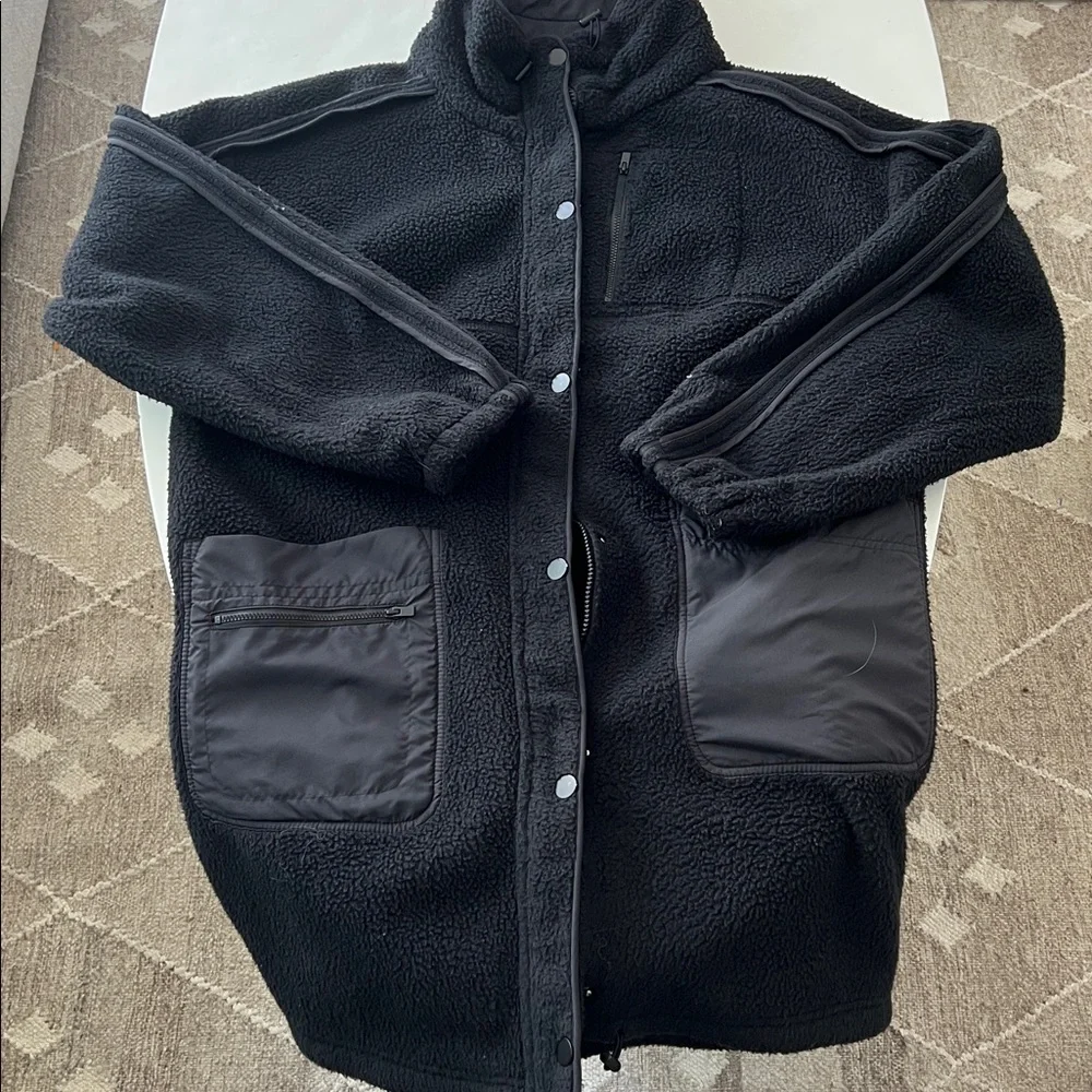 Free People Movement Glacier Long Black Snap Closure Fleece Jacket Coat M $168 - Picture 5 of 8